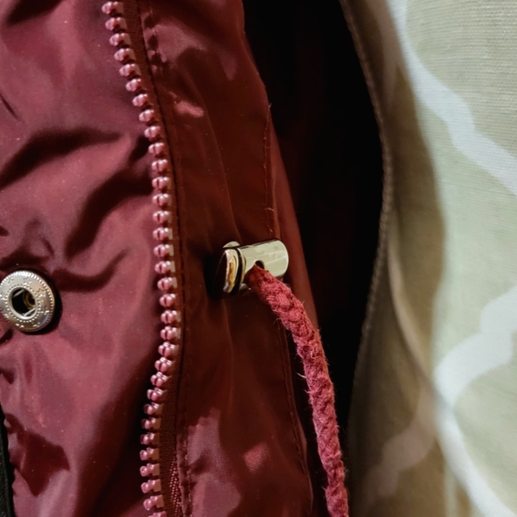 Fur Trimmed Hooded Parka - Burgundy - Picture 8 of 10